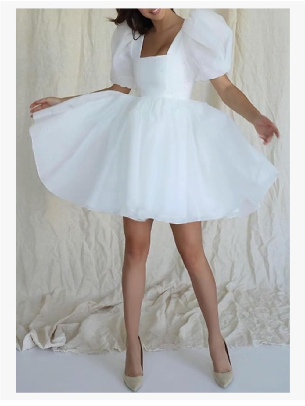 White Puff Sleeve Square Neck Mini Dress